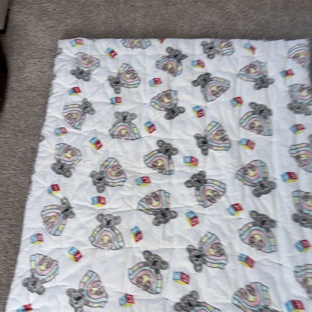 Vtg Baby Nursery Quilt Yarn Tied Peter Rabbit Koala Bear‎ Flannel Blanket